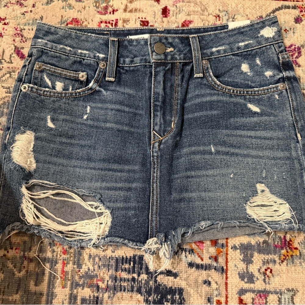 Lovers + Friends Denim Skirt in Light and Dark Blue Wash